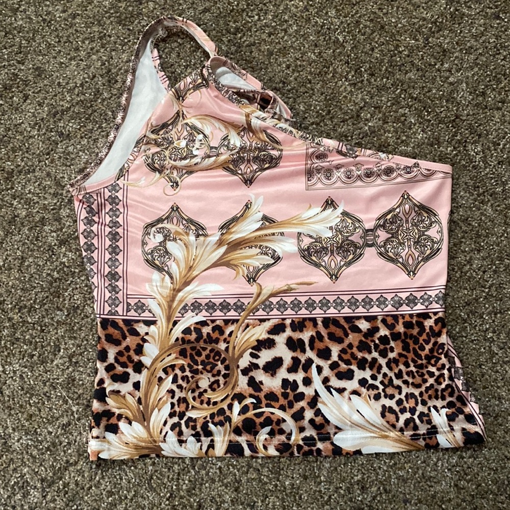 New Leopard and Baroque One Shoulder Tank Top